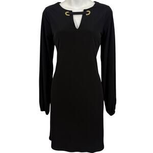 Michael Kors Black Jersey Knit Mini V-Neck Stretch Long Sleeve Dress NWT sz M